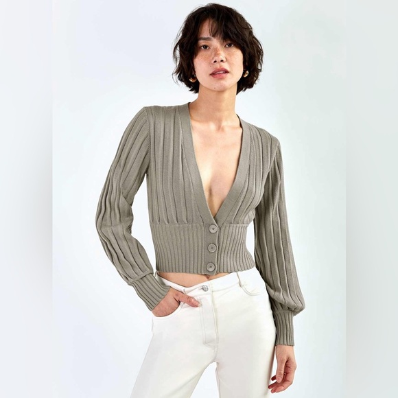 Wilfred Plunge Front Cardigan Green - Picture 3 of 10